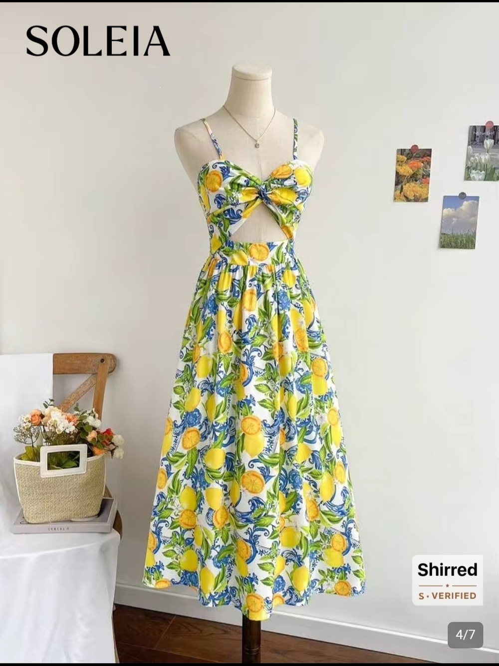 Yellow Lemon Print Cutout Maxi Dress